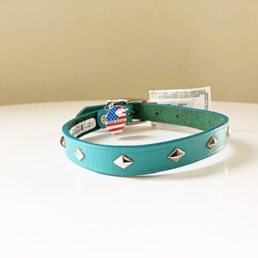 New 14" Teal Dog Collar W? Diamond Studs